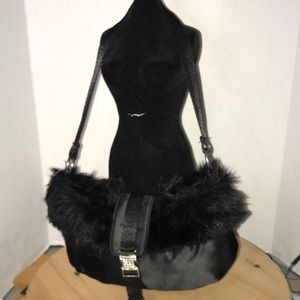 Bath & Bodyworks Shoulder Bag Faux Fur Handbag Silver Hardware W/ Rhinestone